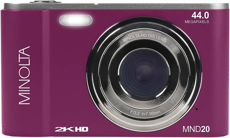 Minolta MND20 44MP Digital Camera – 2.7K Ultra HD Video, 16X Digital Zoom, Anti-Shake Stabilization, Time Lapse, Face Detection, 2.9-inch LCD Display – Lightweight Compact Camera (Magenta) - Image 1